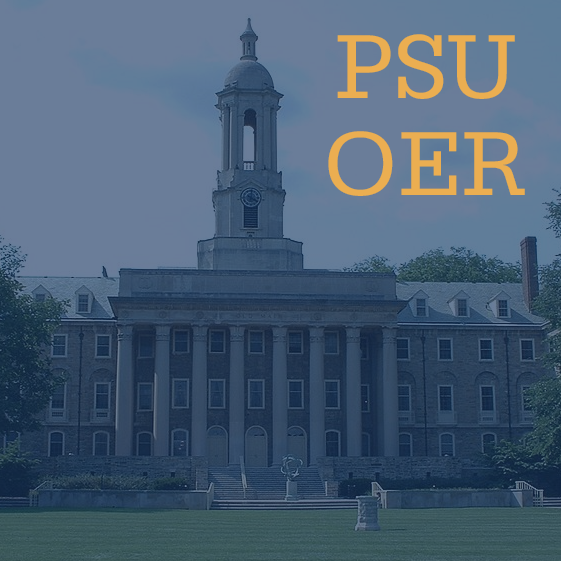 Blue-tinted photograph of PSU's Old Main building with 'PSU OER' in yellow lettering