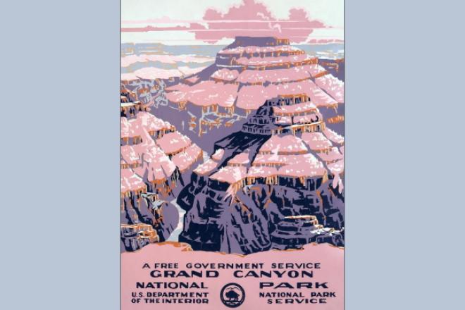 Vintage illustrated poster promoting Grand Canyon National Park